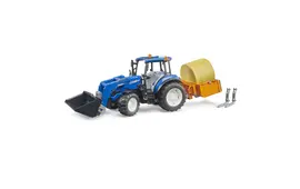 Bruder New Holland T5.120 + Frontlader, Ladekasten, Gabeln + Rundballen 1:16