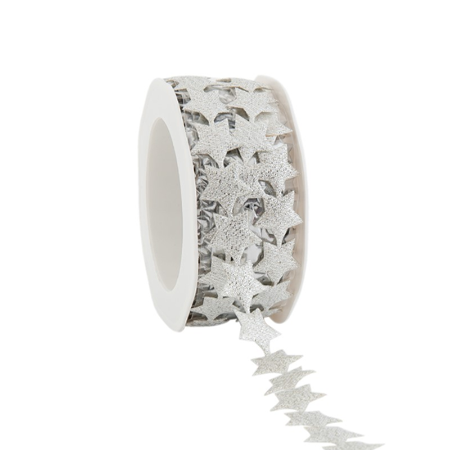 Lurex Lint Shiny puff Stars Zilver