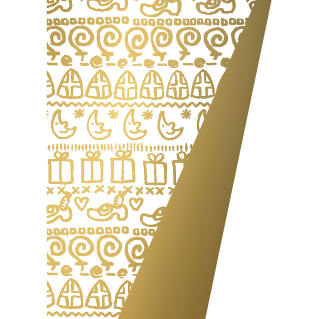Cadeaupapier Sint Symbols Wit Goud