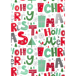 Cadeaupapier Hoho Merry Xmas Wit Rood Groen