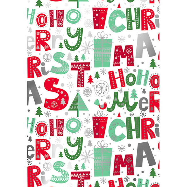 Cadeaupapier Hoho Merry Xmas Wit Rood Groen