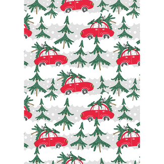 Cadeaupapier Xmas Cars Rood
