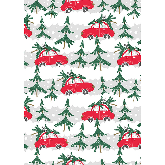 Cadeaupapier Xmas Cars Rood
