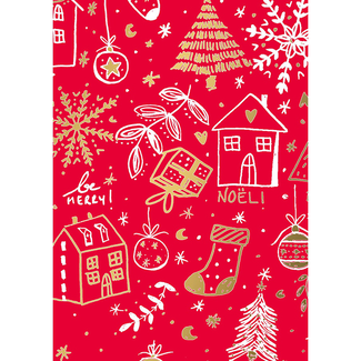 Cadeaupapier Happy Holidays Rood Goud