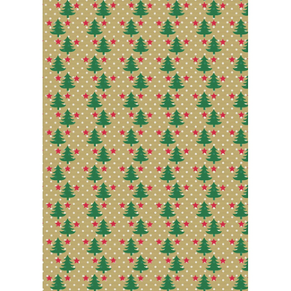 Cadeaupapier Mini Trees With Snow Groen Rood Wit