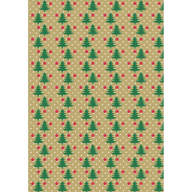 Cadeaupapier Mini Trees With Snow Groen Rood Wit
