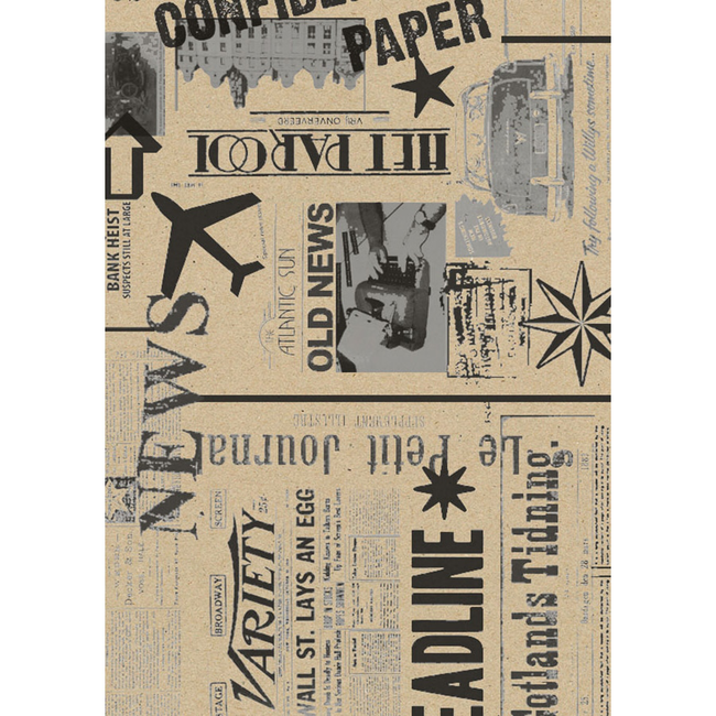 Cadeaupapier Newspaper Zwart Zilver
