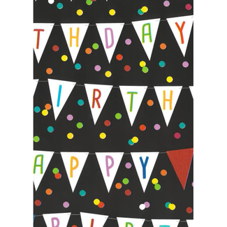 Cadeaupapier Happy Birthday Flags Zwart