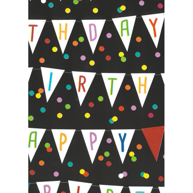 Cadeaupapier Happy Birthday Flags Zwart