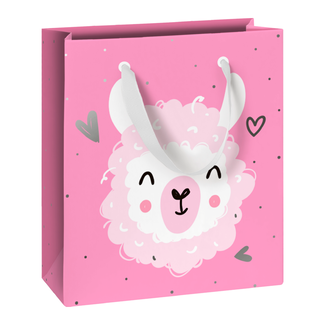Papieren Draagtassen Cute Alpaka Roze