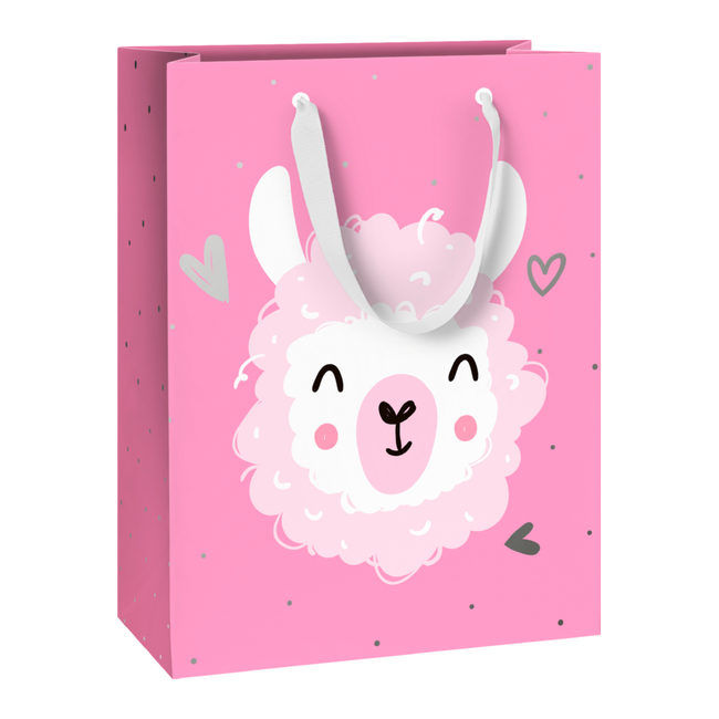 Papieren Draagtassen Cute Alpaka Roze