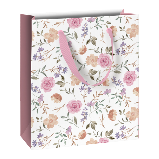 Papieren Draagtassen Flowers Lichtroze