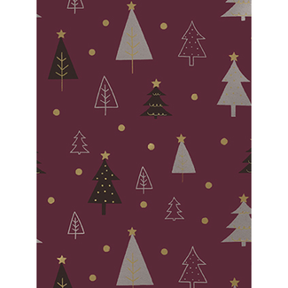 Cadeaupapier Tender Christmas Trees Aubergine/Gold