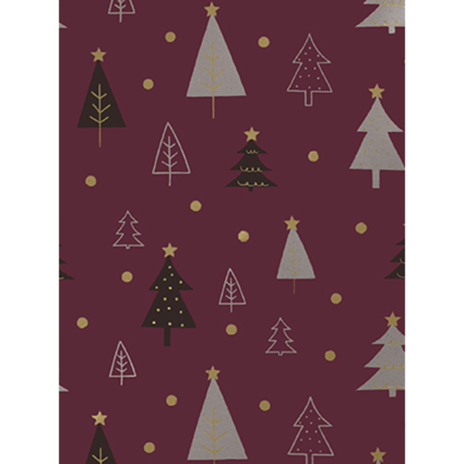 Cadeaupapier Tender Christmas Trees Aubergine/Gold