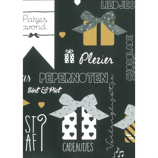 Cadeaupapier Pakjesavond Zwart