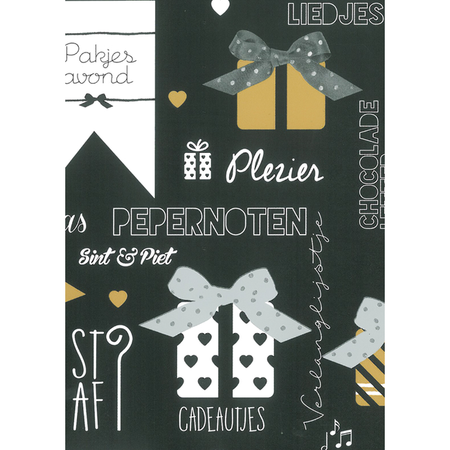 Cadeaupapier Pakjesavond Zwart