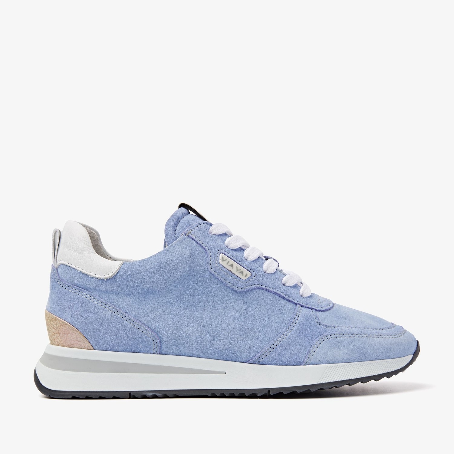 Via Vai Veterschoen dikke witte zool Blauw suede | Contessa Modeschoenen