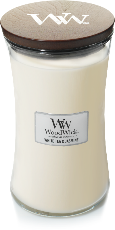 Woodwick White Tea & Jasmine kaars groot