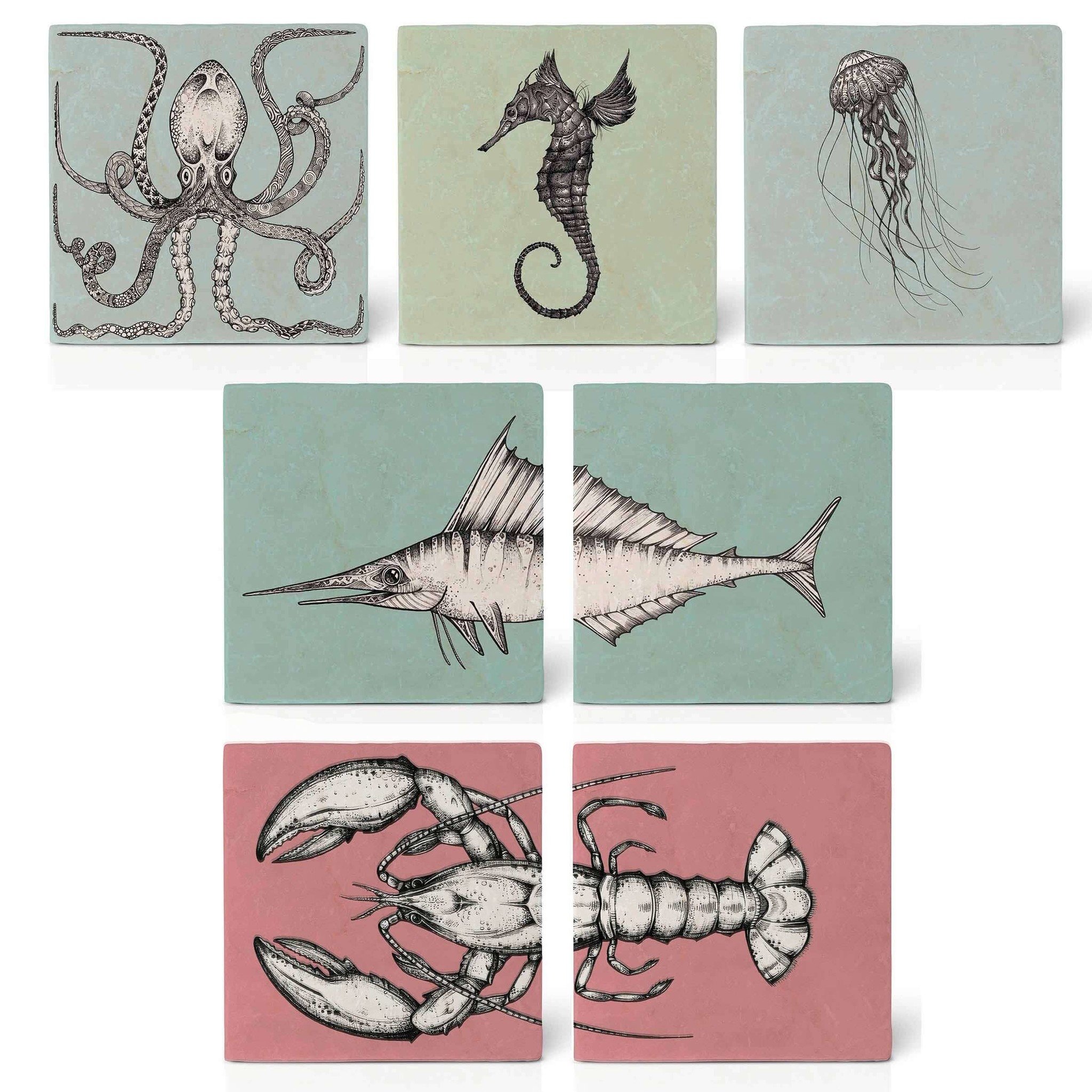 Ligarti set van 7 onderzetters Sea Creatures