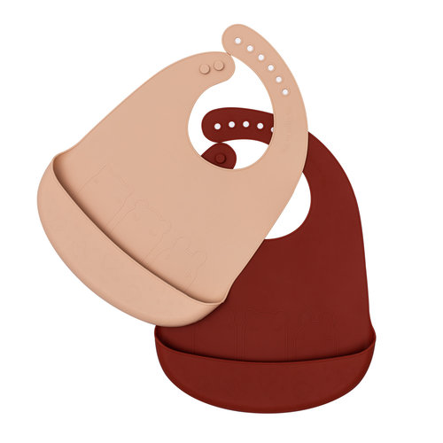 We Might Be Tiny We Might Be Tiny | Siliconen slab set 2 stuks | Catchie Bibs | Rust + Beige We Might Be Tiny We Might Be Tiny | Siliconen slab set 2 stuks | Catchie Bibs | Rust + Beige