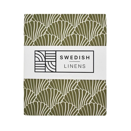 Swedish Linens Swedish Linens | Seashells Olive green | 90x200 hoeslaken 1-persoons Swedish Linens Swedish Linens | Seashells Olive green | 90x200 hoeslaken 1-persoons