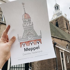 Bij & Mus Made by BE | A4 Poster Meppel Toren