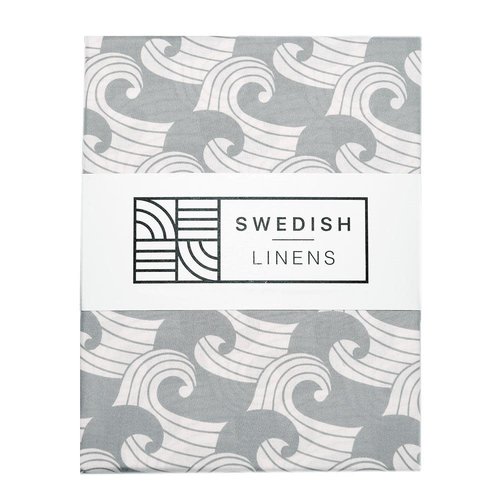Swedish Linens Swedish Linens | Waves Tranquil Gray | 90x200 hoeslaken 1-persoons Swedish Linens Swedish Linens | Waves Tranquil Gray | 90x200 hoeslaken 1-persoons