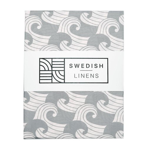 Swedish Linens Swedish Linens | Waves Tranquil Gray | 90x200 hoeslaken 1-persoons