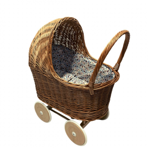 Hollie Hollie | Rotan poppenwagen met kap | Floral Blush Hollie Hollie | Rotan poppenwagen met kap | Floral Blush