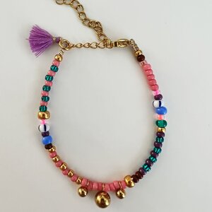 ByMelo ByMelo | Armband roze / turkoois met gouden balletjes