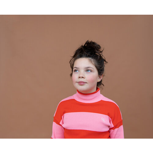 CarlijnQ CarlijnQ | Turtleneck longsleeve ruffled | Stripes red + pink