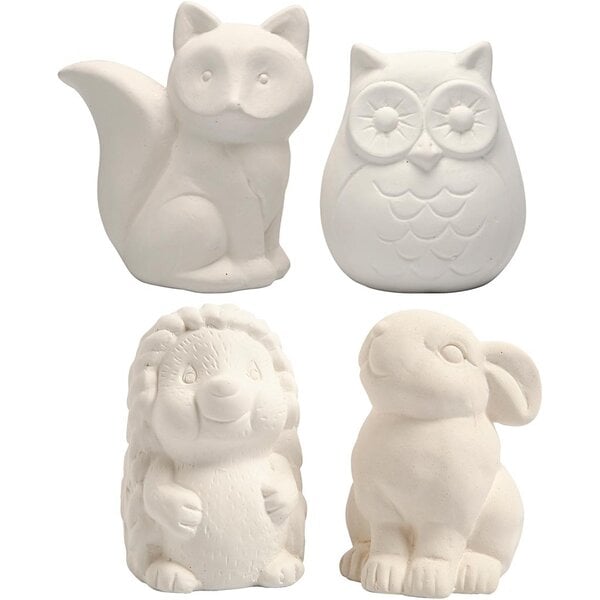 Creativ Company Dierenspaarpot, uil, vos, egel, haas, H: 9-10 cm, wit, 4 stuk/ 1 doos