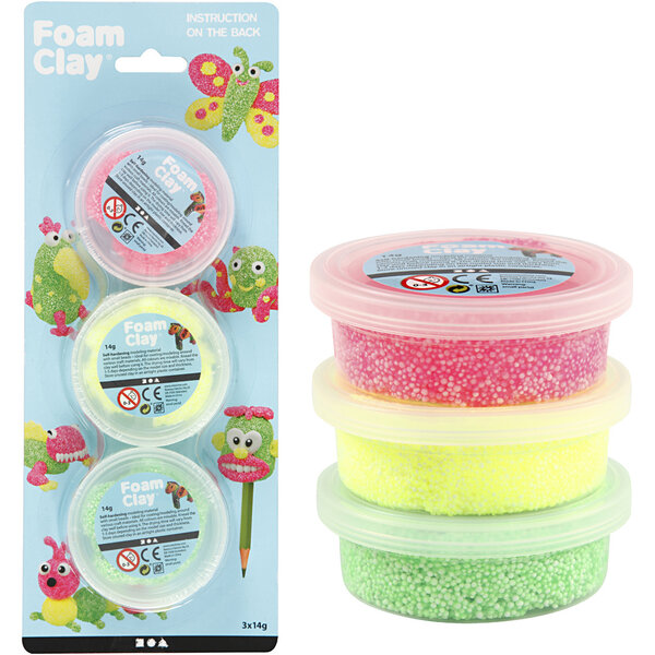 Foam Clay Foam Clay®, lichtgroen, neon roze, neon geel, 3x14 gr/ 1 doos