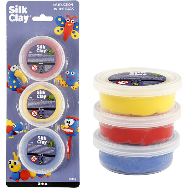 Silk Clay Silk Clay®, blauw, rood, geel, 3x14 gr/ 1 doos