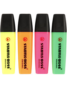  Markeerstiften, neon groen, neon oranje, neon roze, neon geel, 4 stuk/ 1 doos