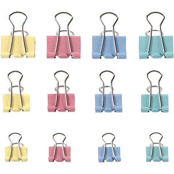 Creativ Company Foldback clips, B: 15-19-25 mm, pastelkleuren, 30 div/ 1 doos