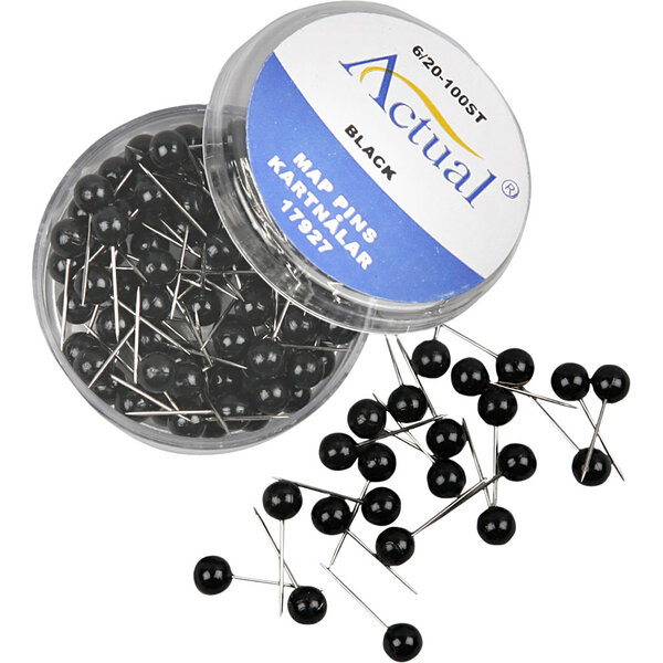 Creativ Company Kaart pinnen, L: 17 mm, d 6 mm, zwart, 100 stuk/ 1 doos
