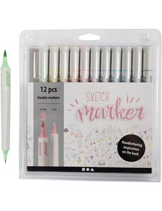 Colortime Tekenstiften, lijndikte 1+2-5 mm, pastelkleuren, 12 stuk/ 1 doos