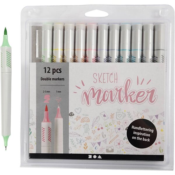 Colortime Tekenstiften, lijndikte 1+2-5 mm, pastelkleuren, 12 stuk/ 1 doos