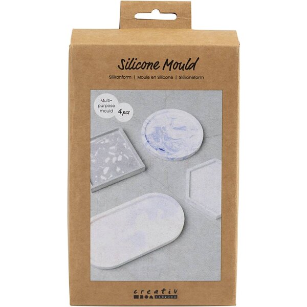 Creativ Company Siliconen vormen, Vierkant, cirkel, zeskant en ovaal, H: 1-1,5 cm, d 9-11,2 cm, 4 stuk/ 1 doos