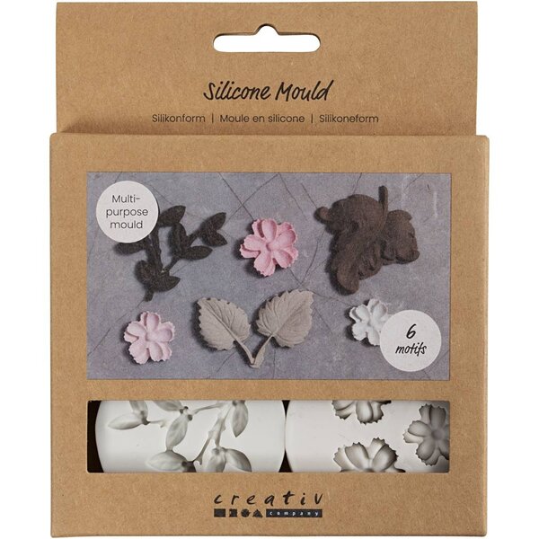 Creativ Company Siliconen vormen, Bladeren en bloemen, H: 0,5 cm, L: 1,8-4,5 cm, 4 stuk/ 1 stuk