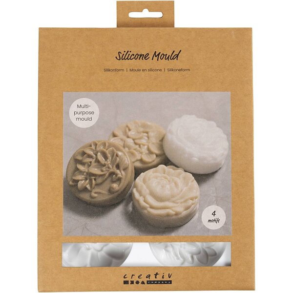 Creativ Company Siliconen vormen, Cirkel met bloemmotief , L: 6,8 cm, B: 2,3 cm, 4 stuk/ 1 doos