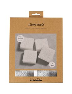 Creativ Company Siliconen vormen, Vierkant met grafisch design, H: 2,4 cm, L: 6,8 cm, B: 6,8 cm, 4 stuk/ 1 doos