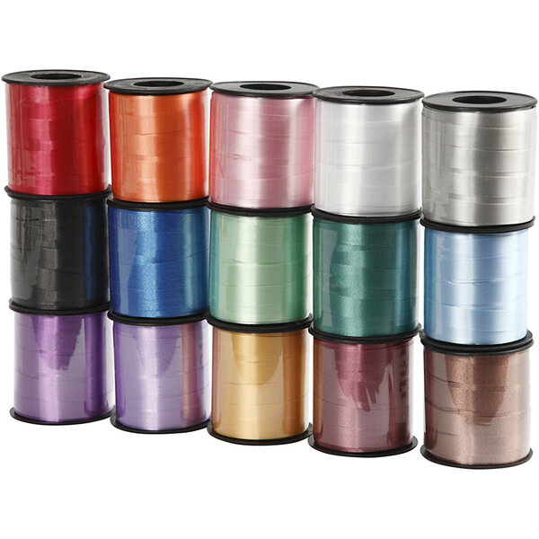 Creativ Company Cadeaulint, B: 10 mm, glossy, diverse kleuren, 15x50 m/ 1 doos