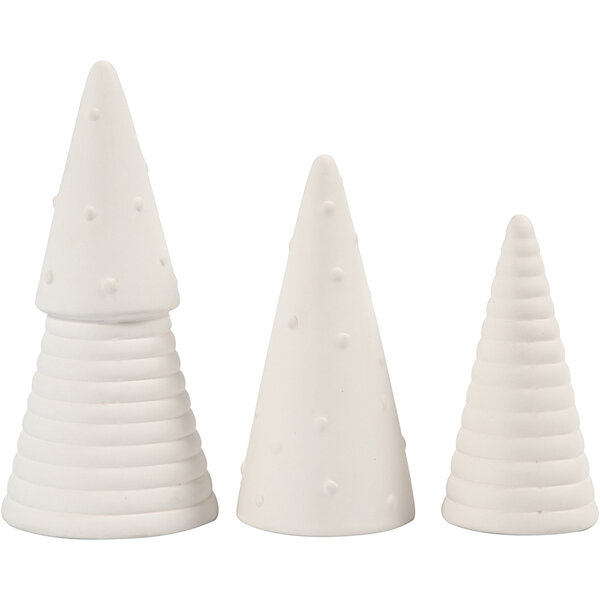 Creativ Company Kerstbomen, H: 10+12+15 cm, d 5+6+7 cm, wit, 3 stuk/ 1 doos
