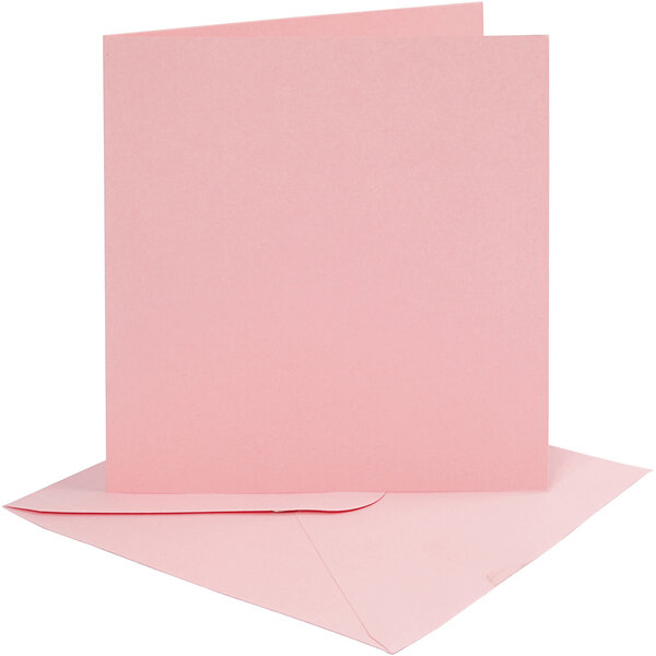 Kaarten en enveloppen, afmeting kaart 15,2x15,2 cm, afmeting envelop 16x16 cm, 220 gr, roze, 4 set/ 1 doos