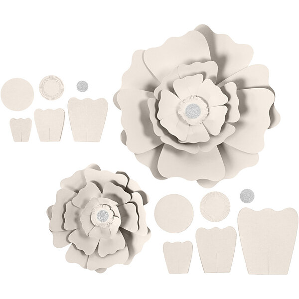 Papieren bloemen, d 15+25 cm, 230 gr, off-white, 2 stuk/ 1 doos