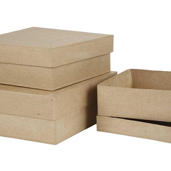 Creativ Company Vierkante Dozen, H: 5+6+7,5 cm, afm 16+18+20 cm, 3 stuk/ 1 set
