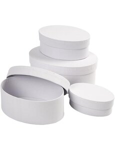 Creativ Company Ovale Dozen, H: 4+5+6+7 cm, L: 10+12+14+16 cm, wit, 4 stuk/ 1 set