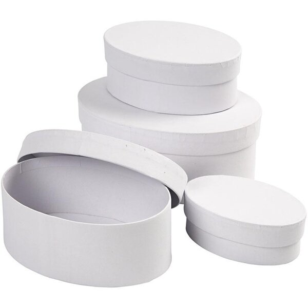 Creativ Company Ovale Dozen, H: 4+5+6+7 cm, L: 10+12+14+16 cm, wit, 4 stuk/ 1 set